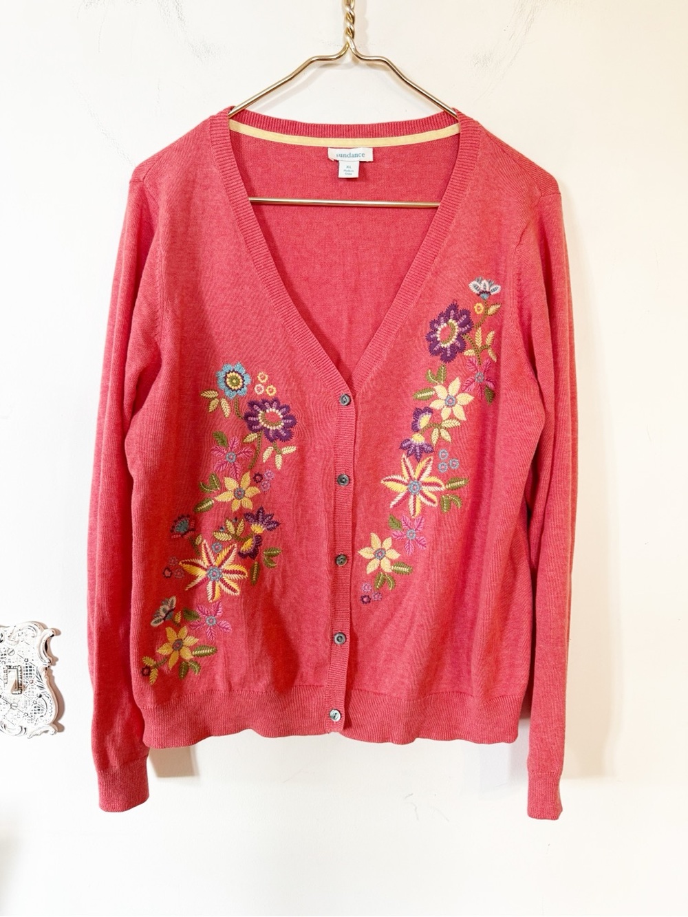 Sundance Coral Salmon Floral
Embroidered Cardigan Sweater XL